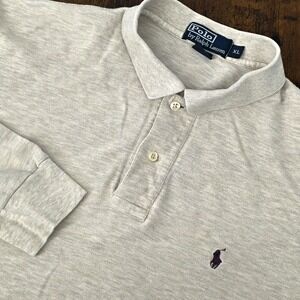 VTG Polo Ralph Lauren Polo Shirt Men XL Beige‎ Creme Long Sleeve Soft Cotton